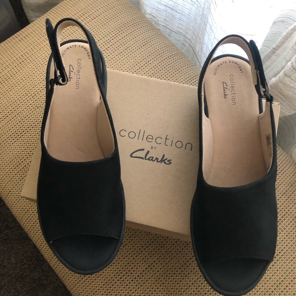 Clarks Black Suede Sandals with Cushioned Insole